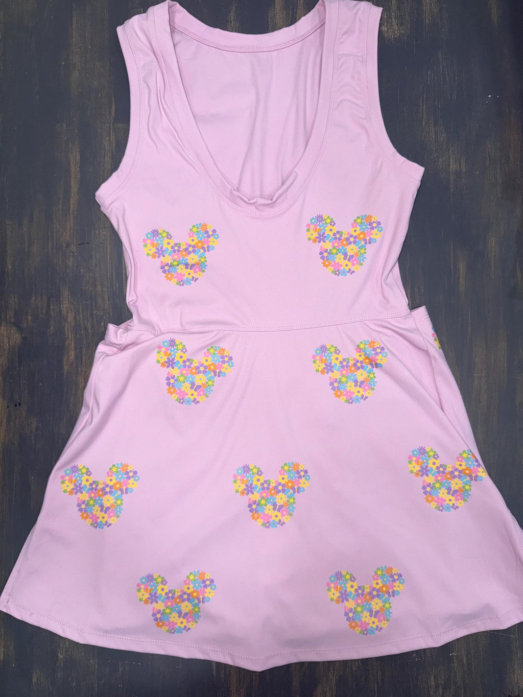 Disney Flower Mickey Pink Tennis Dress, Disney Outfit For Women Flower Athletic Dress