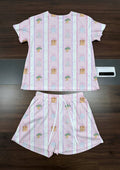 Pink Park Stripes Waffle Knit Set Child and Women