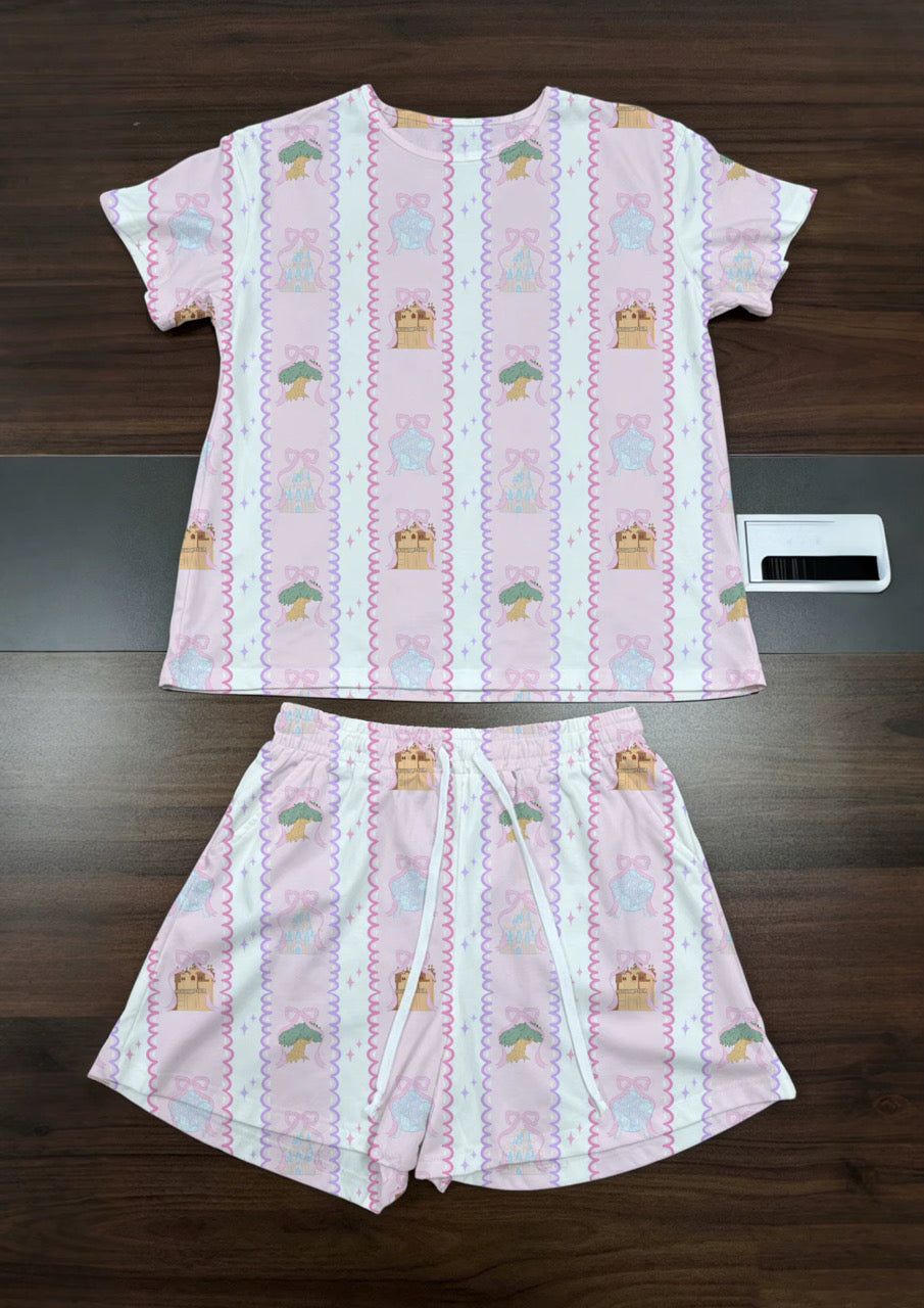 Pink Park Stripes Waffle Knit Set Child and Women