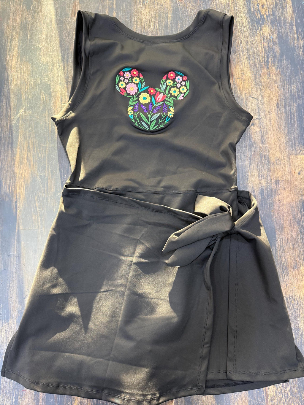 Disney Garden Flower Mickey Tennis Dress, Embroidered Disney Outfit For Women Flower and Garden Athletic Dress Black Dress