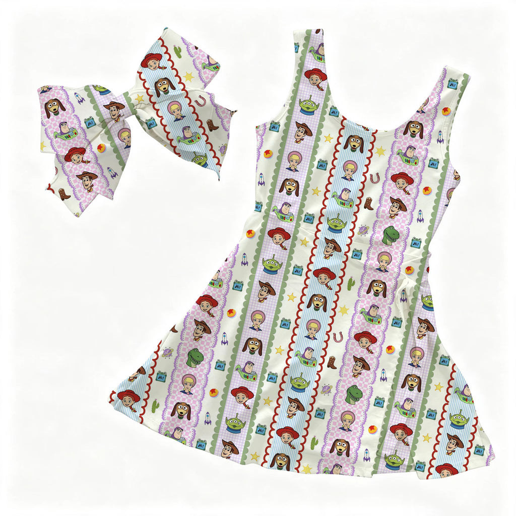 Toy Stripes Wrap Dress Girls and Women with Hair Bow