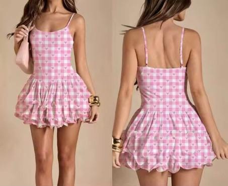 1-Ready to Ship Pink Ginham Short Flowy Athletic Tennis Dress,  Women and Girls Sizes