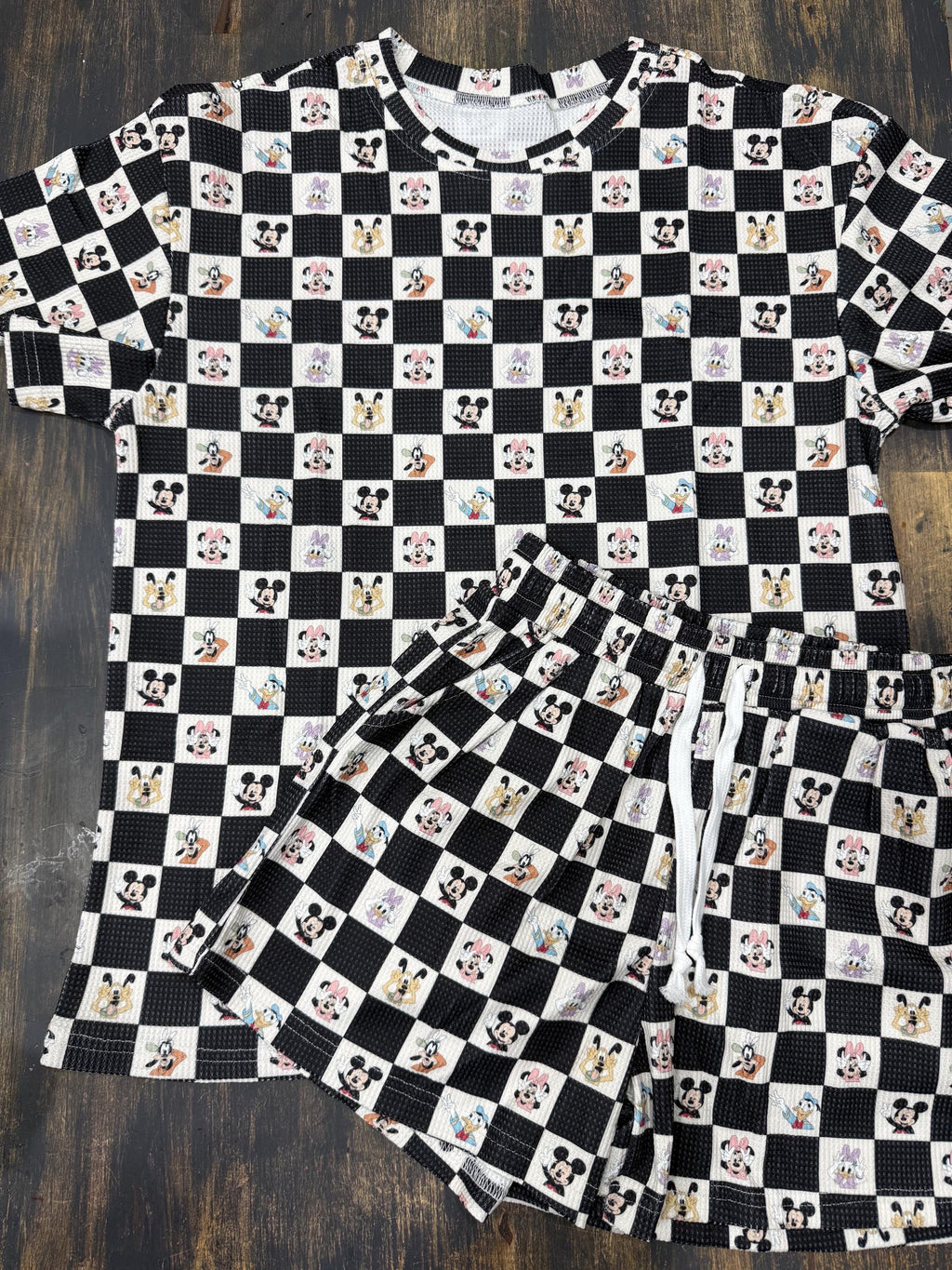 1 Ready To Ship Mouse and friends Checkers  Waffle Knit Set Mommy and Me