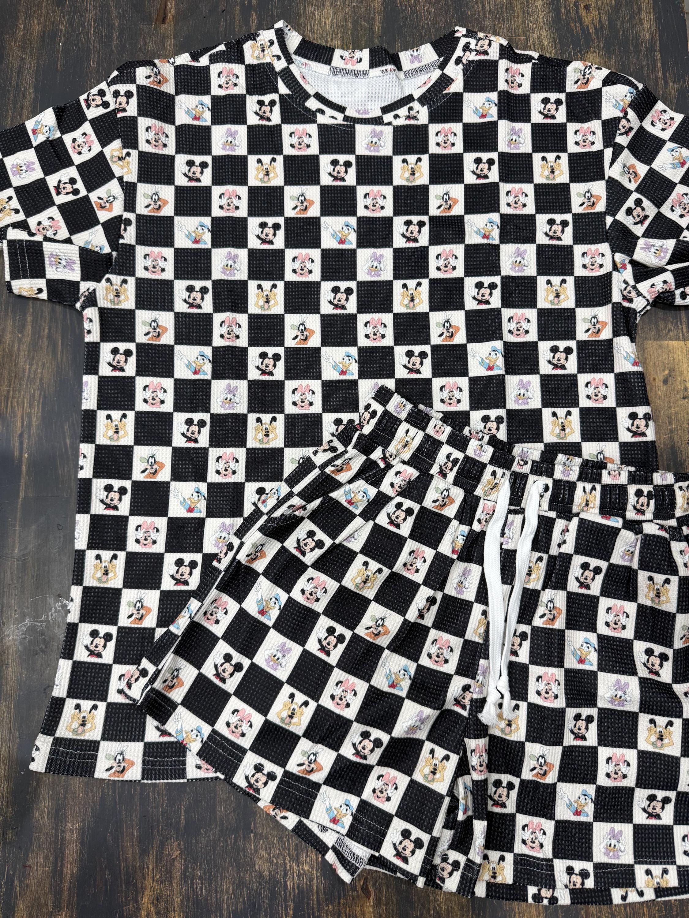 1 Ready To Ship Mouse and friends Checkers  Waffle Knit Set Mommy and Me