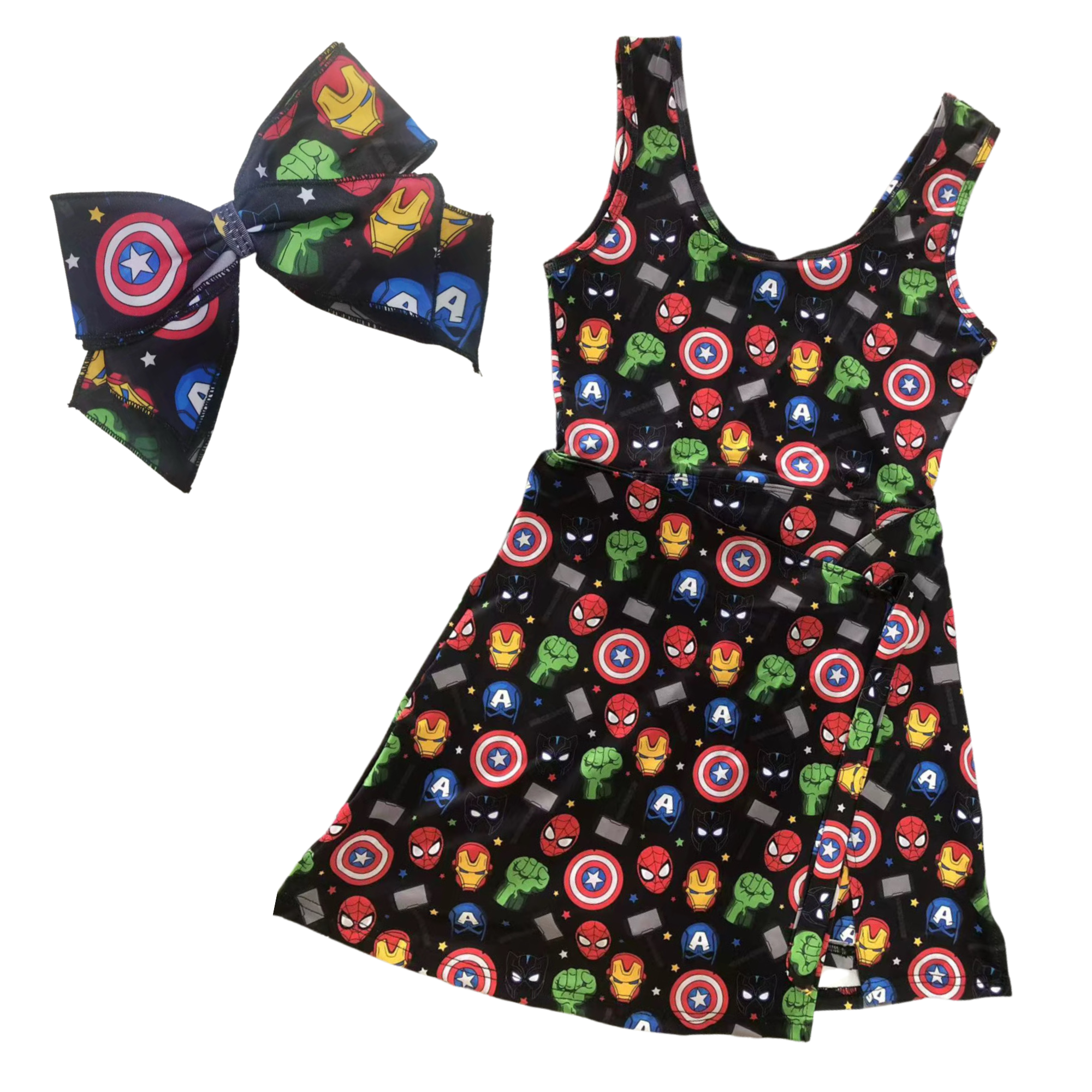 Marvel Wrap Dress Girls and Women with Hair Bow