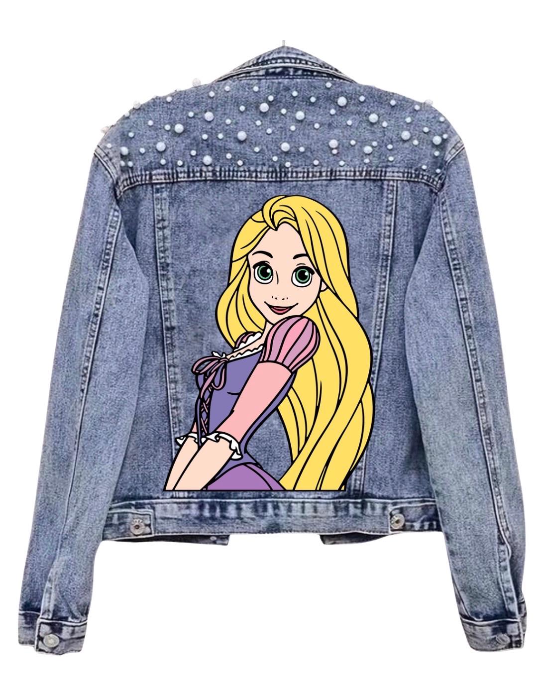 Princess Denim Disney Jacket, Custon  Disney Jean Jacket, Pearl Embellished Jacket, Disney Trip Outfit Disneyland Jacket, Disney World Outfi