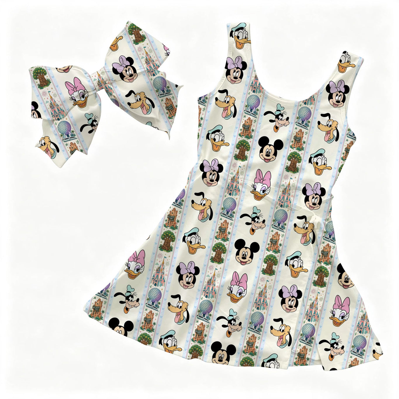 Park Hopper Friends Stripes Wrap Dress Girls and Women with Hair Bow