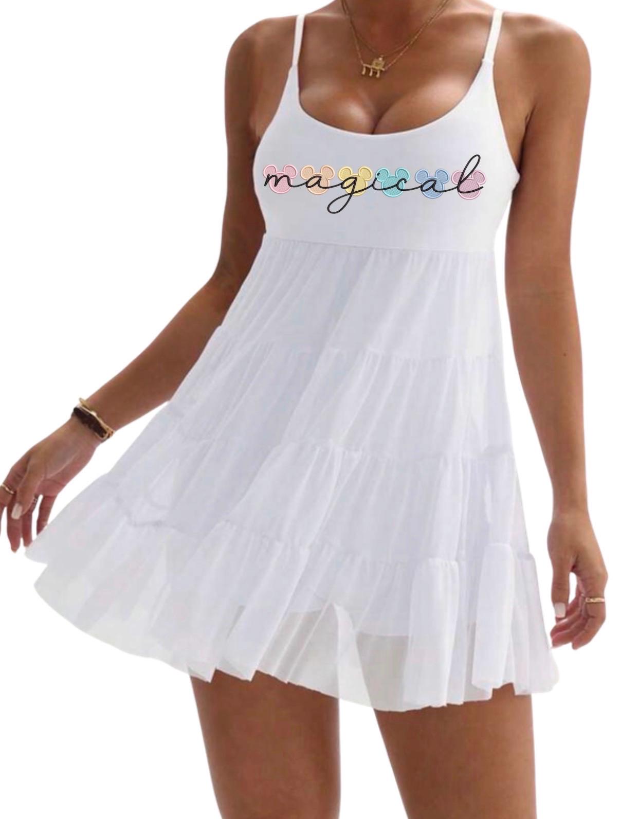 White Pastel Magical Disney flowy Tennis Dress, Disney Outfit For Women, Mickey Pastels