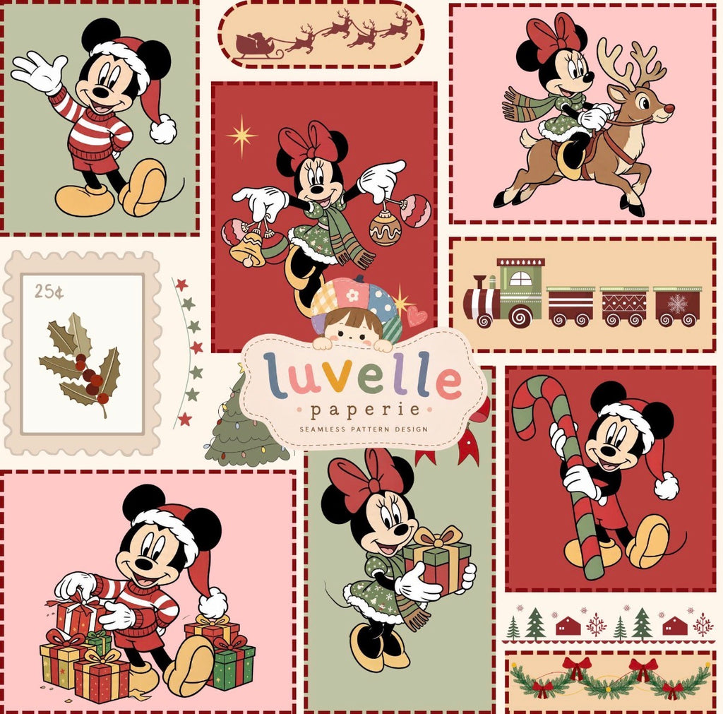 Mickey and Minnie Christmas Patchwork Waffle Knit Child and Women 100% Cotton