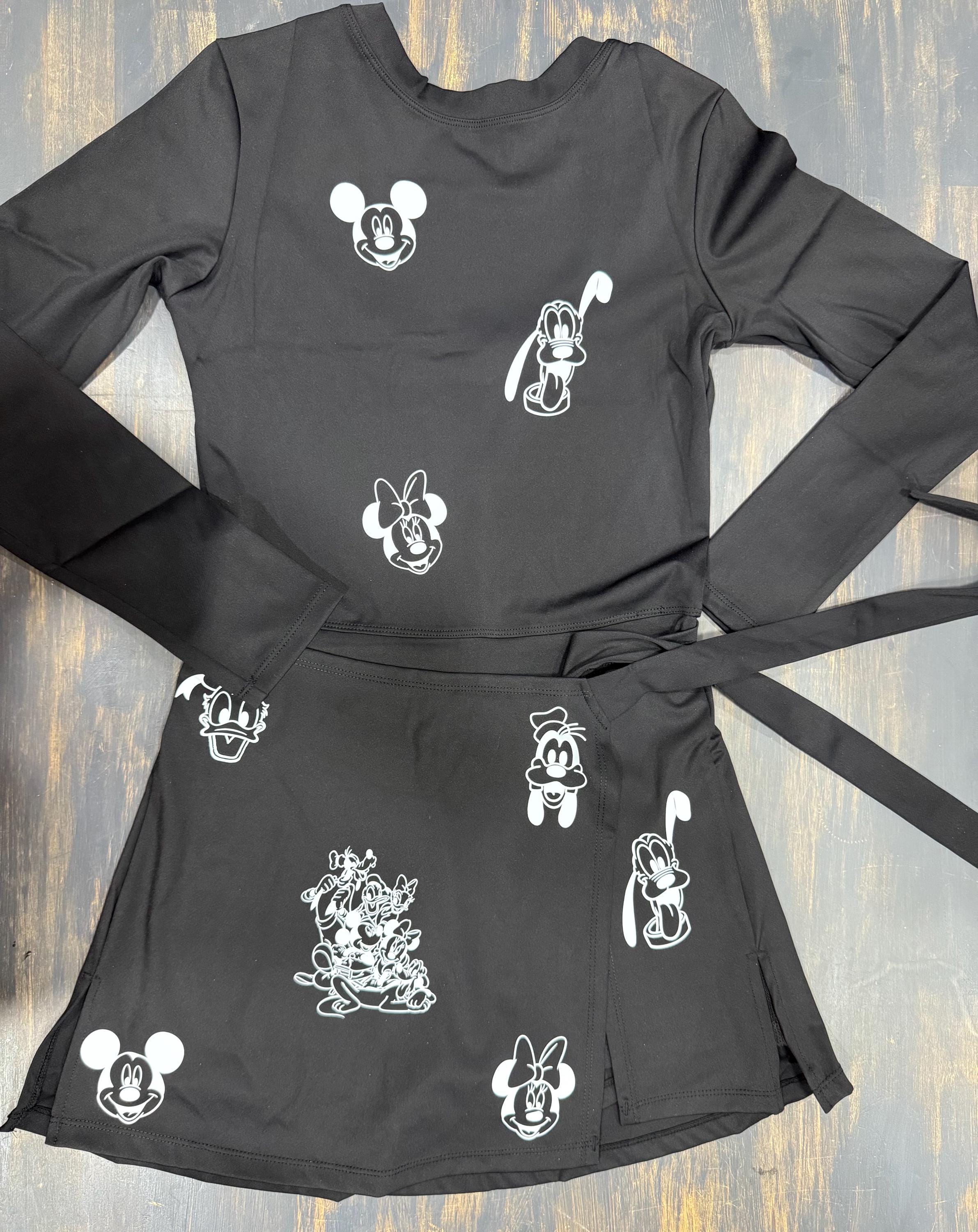 Black Longsleeve white mickey and friends Disney Tennis Dress, Disney Outfit For Women, Mickey dress long sleeve