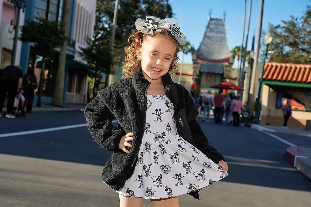 Disney Steamboat Willie Mickey Black Bow long Sleeve Athletic Dress, Shorts Pull Down in the back, Women and Girls Sizes. 1923