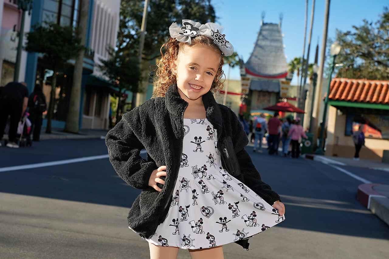 Disney Steamboat Willie Mickey Black Bow long Sleeve Athletic Dress, Shorts Pull Down in the back, Women and Girls Sizes. 1923