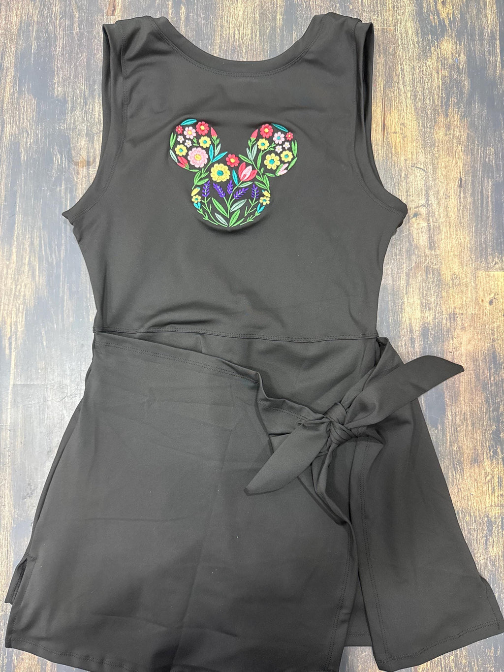 Disney Garden Flower Mickey Tennis Dress, Embroidered Disney Outfit For Women Flower and Garden Athletic Dress Black Dress