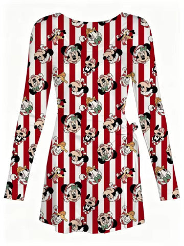 LONG SLEEVE Christmas Candy Cane Wrap Dress Girls and Women with Hair Bow