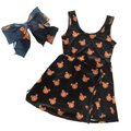 Black Pumkin Wrap Dress Girls and Women with Hair Bow