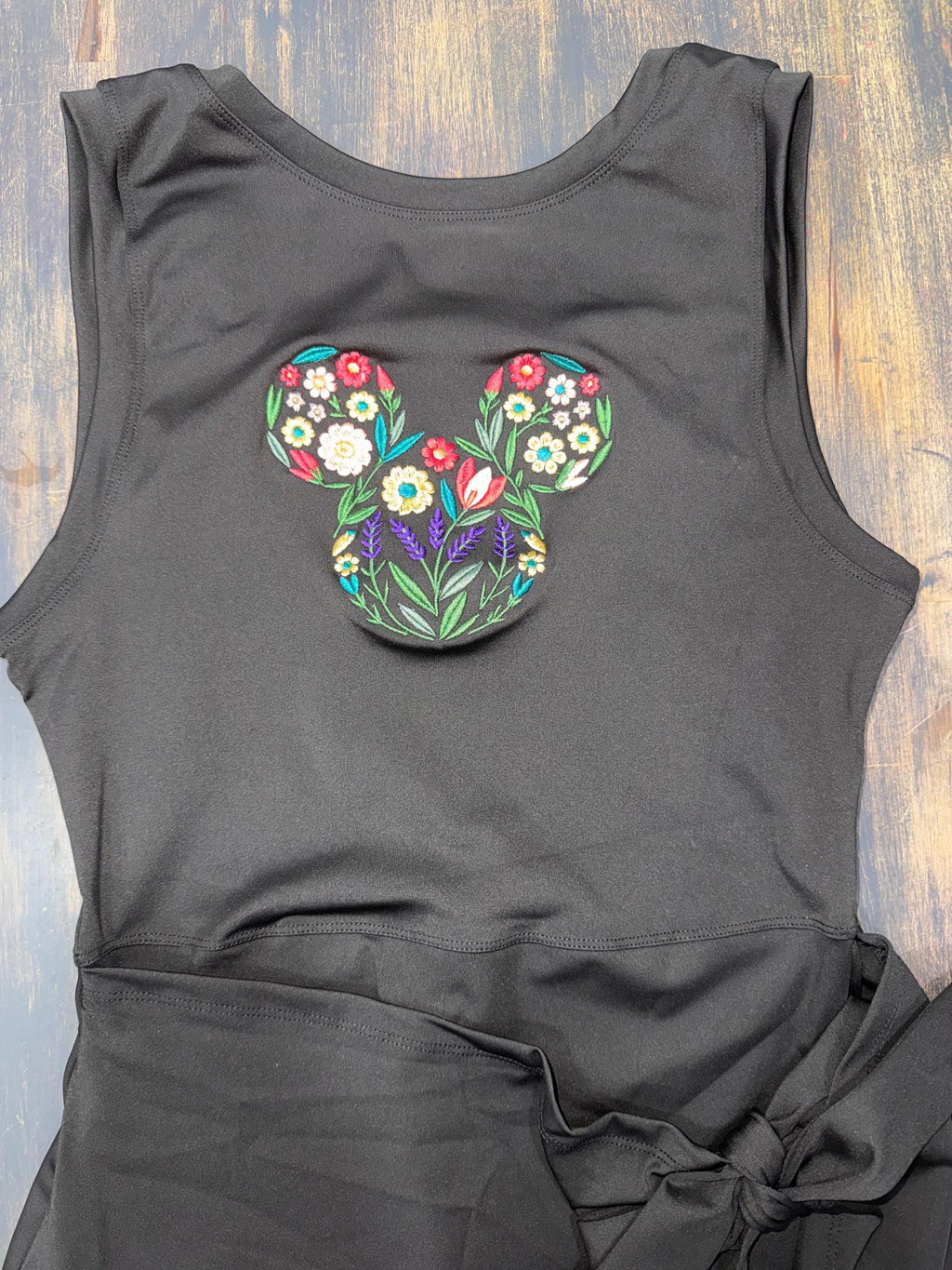 Disney Garden Flower Mickey Tennis Dress, Embroidered Disney Outfit For Women Flower and Garden Athletic Dress Black Dress