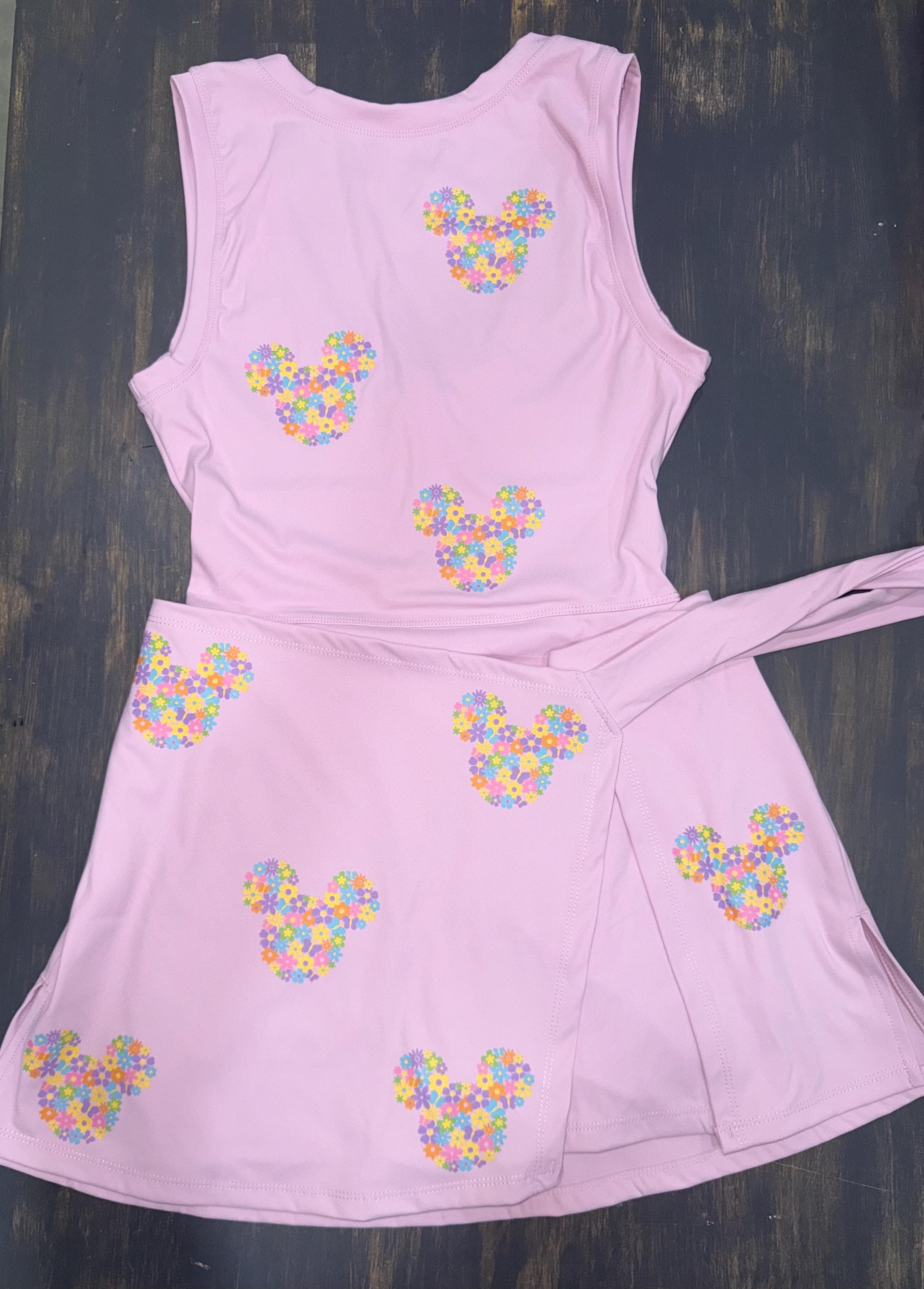 Disney Flower Mickey Pink Tennis Dress, Disney Outfit For Women Flower Athletic Dress