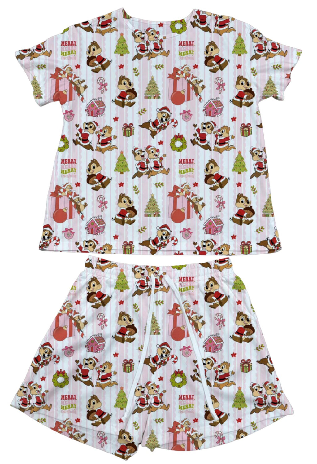 Chip and Dale Christmas Pin Stripe Waffle Knit Child and Women 100% Cotton