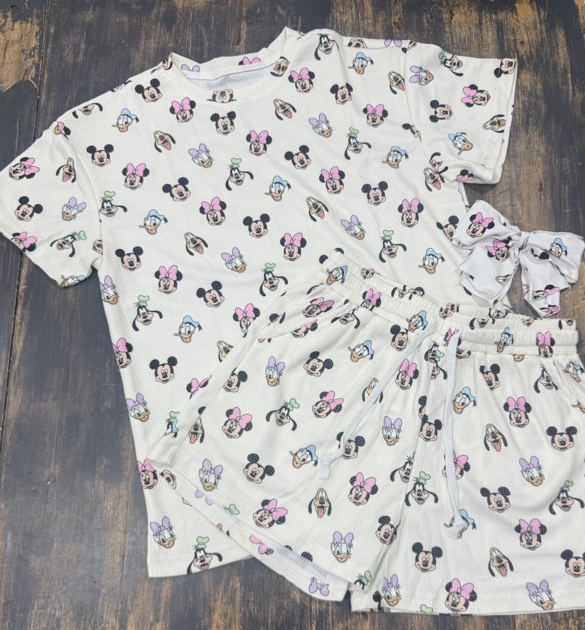 Pastel Friends Stripes Waffle Knit Set Child and Women