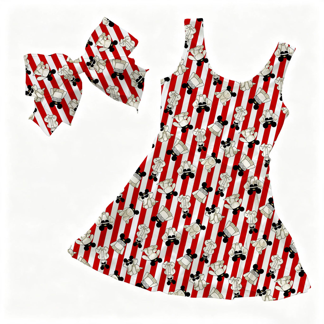 Cruise Towel Stripes Wrap Dress Girls and Women with Hair Bow