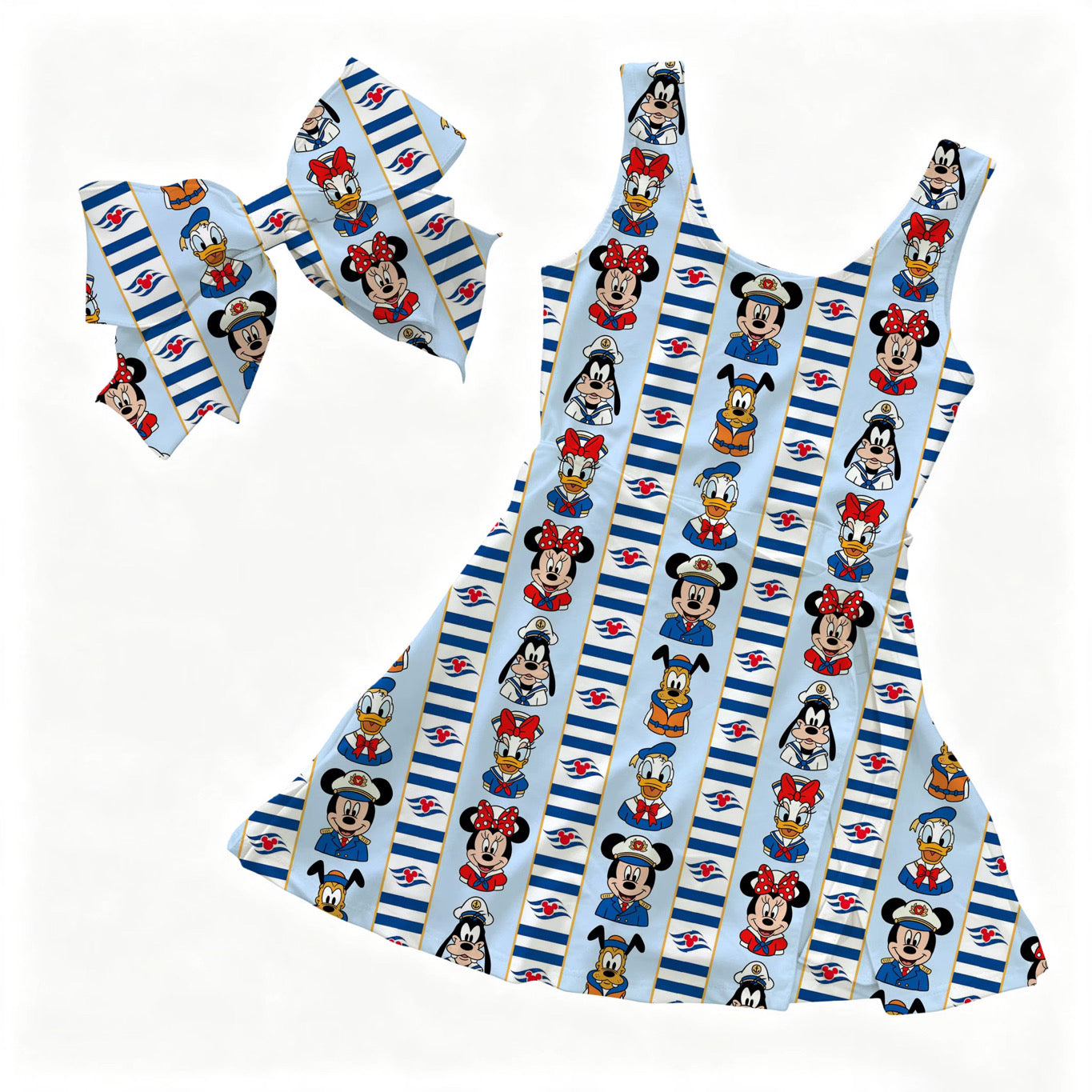 Cruise Friends Stripes Wrap Dress Girls and Women with Hair Bow