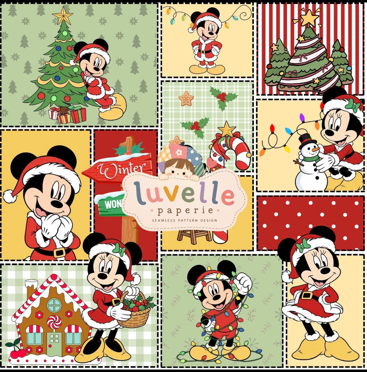 Bright Christmas Patchwork Waffle Knit Child and Women 100% Cotton