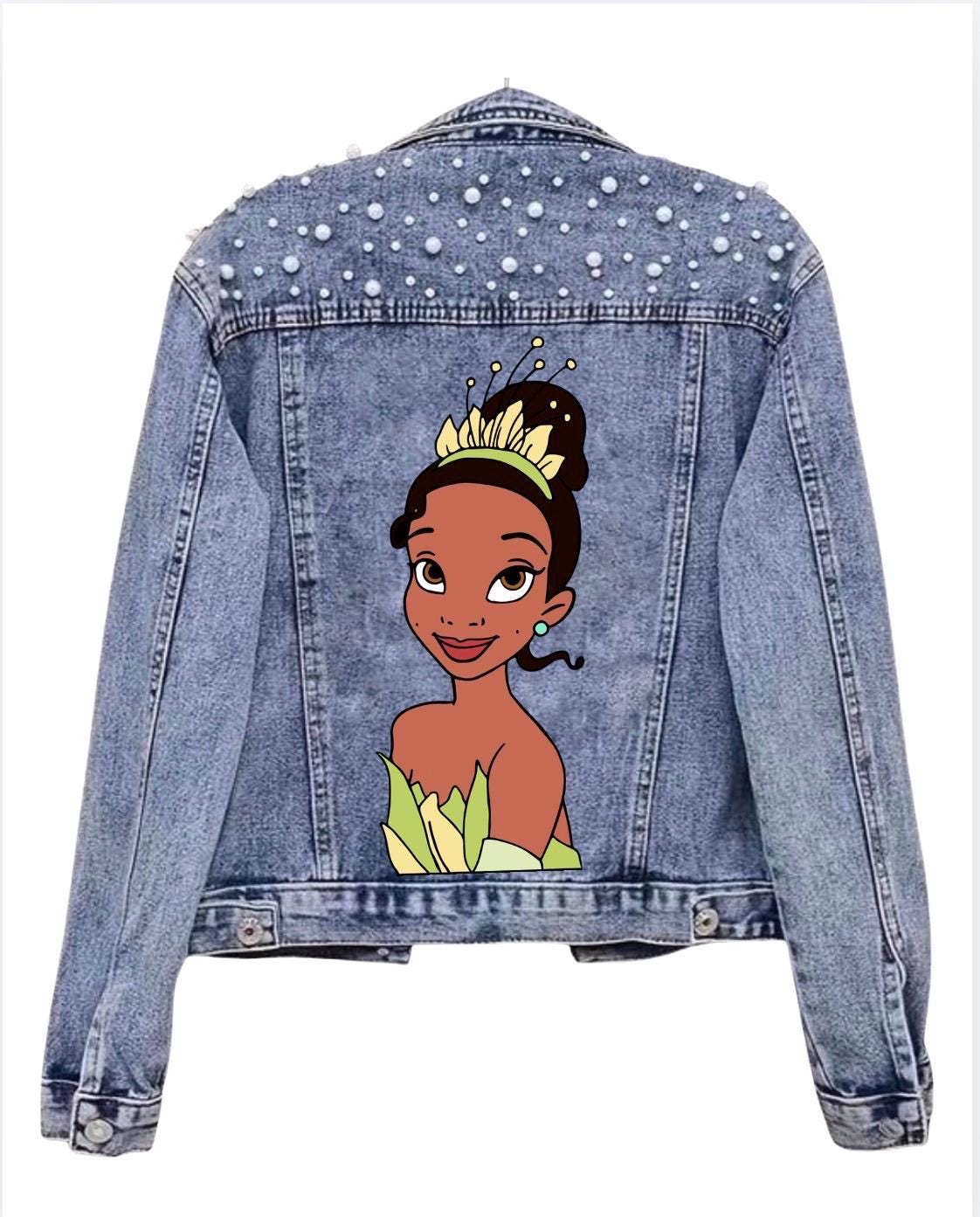Princess Denim Disney Jacket, Custon  Disney Jean Jacket, Pearl Embellished Jacket, Disney Trip Outfit Disneyland Jacket, Disney World Outfi